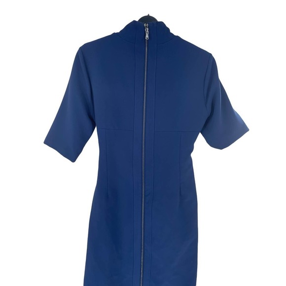 𝅺toccin (NY) BLUE MOCK NECK  DRESS WITH 1/2 SLEEVES, BELT TIE - Picture 7 of 10